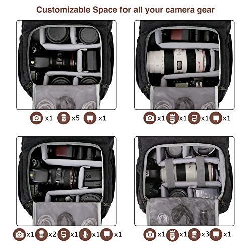 BAGSMART Camera Backpack DSLR Camera Bag Backpacks for Photographers - color: B-black[single Buckle]