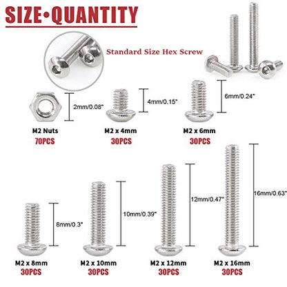 Hilitchi 250-Piece [M2] Stainless Steel Hex Socket Button Head Cap Bolts Screws Nuts Assortment Kit (M2) - color: M2