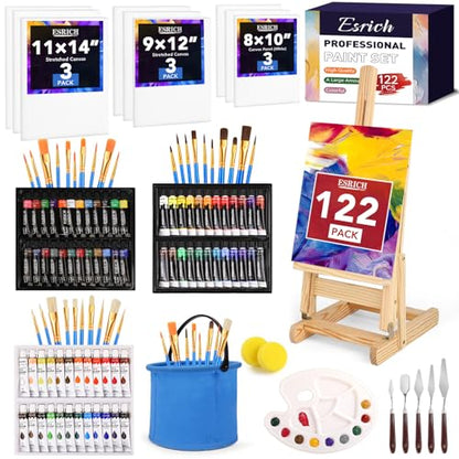 ESRICH 122PCS Acrylic Paint Set, Canvas Painting Kit with 72 Paints - color: 72Color