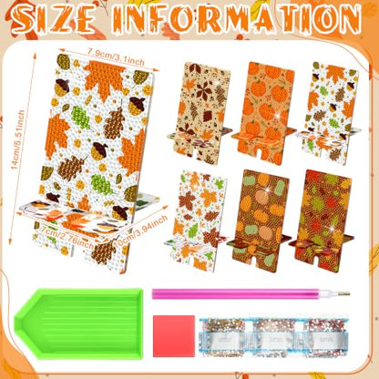 Saillong 6 Pcs Fall Pumpkins Diamond Art Painting Phone Stand Holder - style: Fall