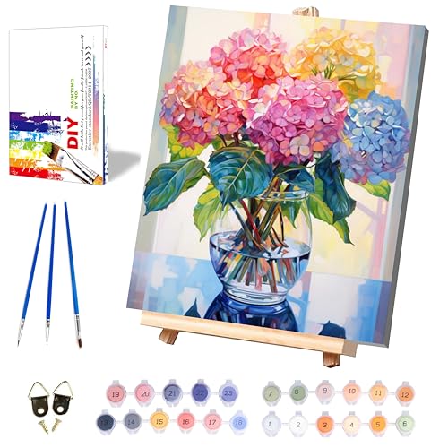 Hydrangea Paint by Numbers for Adults with Framed Canvas - Wooden Easel - color: DKMT0160, size: 12*16inch