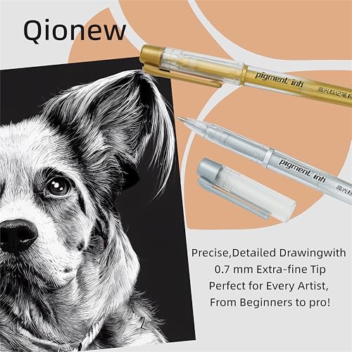 Qionew 3 Colors Gel Pen Set, 6 Pack, 0.7mm Fine Point White Gel Ink Pens