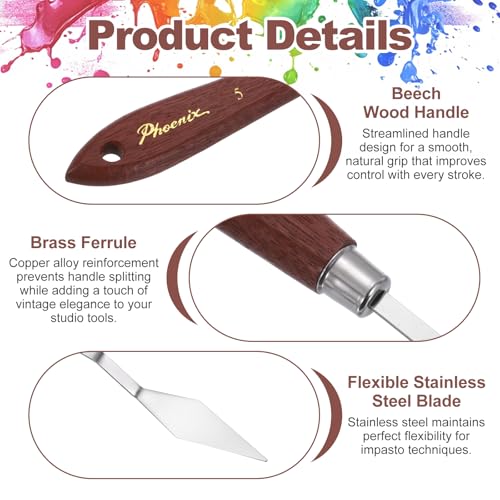 MECCANIXITY Pack of 2 Palette Knife No.5, 7.8" Long with Stainless Steel Flexible Spatula Pallet Knife and Wood Handle for Scraping, Mixing, Oil Acrylic Painting Canvas - style: No.5