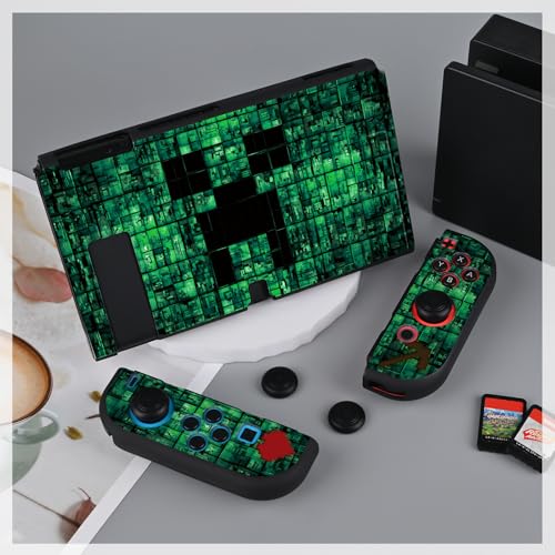 DLseego My World MC Protective Case for Switch New Model, Dockable Soft Shell Cute Cover Case for Joycon Controller with 4PCS Thumb Grips Caps - Green Switch - color: Green Switch