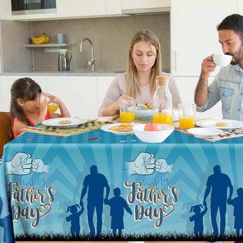 3Pcs Fathers Day Tablecloths - Blue Happy Fathers Day Rectangular Plastic Table Covers for Party Supplies, Size 70.8X42.5in - color: Fathers Day