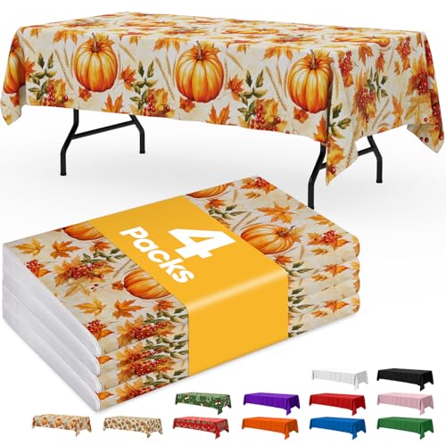 Niuara Fall Pumpkin Plastic Table Cloth Disposable, 4 Pack, 54 x 108 in - color: Fall Pumpkin, size: 54" x 108" - 4 Packs
