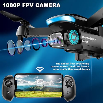 Oddire Drone with Camera - Drones for Adults, with 2 Batteries, Carrying Case, Propellers, 1080P HD Foldable Drone with Stable Hover, Trajectory Flight, Gravity Control, One Key Take Off/Land, 3D Flip - color: Blue