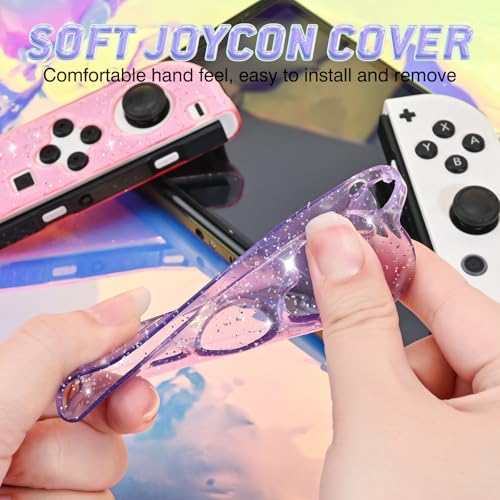 DLseego Glitter Protective Case for Switch Joy Con Controllers, Handheld Soft Silicone TPU Protective Cover Replacement Shell Case Suitable for Switch & Switch OLED Model Joy Cons - Pink Purple - color: Pink Purple