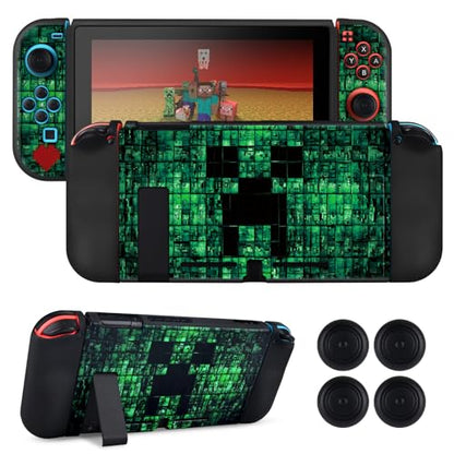 DLseego My World MC Protective Case for Switch New Model, Dockable Soft Shell Cute Cover Case for Joycon Controller with 4PCS Thumb Grips Caps - Green Switch - color: Green Switch