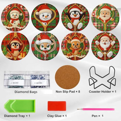 Ekuxom 8 Pcs Christmas Diamond Art Coasters Kit for Adults with Holder - color: Christmas