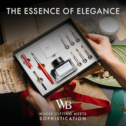 Wordsworth & Black Luxury Calligraphy Pen Set for Writing, 6 Nibs, Red - color: Red Chrome