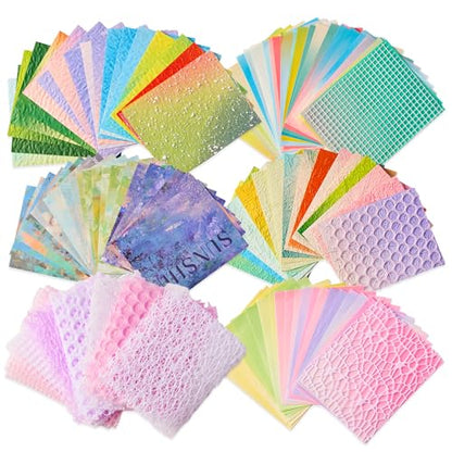 Scrapbook Supplies -180 Sheets Textured Scrapbook Paper & Mesh Fabric Set - color: Multicolor-5.9x4.7 Inch