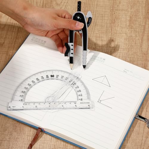 Zonon 2 Pcs Protractor and Compass Set, Swing Arm Protractor, Black Clear - color: Black
