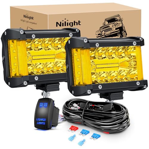 Nilight Side Shooter LED Lights 2PCS 4.3 Inch Yellow Beam with Wiring Kit - color: Yellow Side Shooter Pods + Wiring