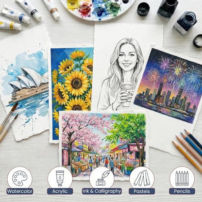 ANSSDO 60 Sheets Deckled Edge Handmade Watercolor Paper 2x3.5 Inch - size: 2 x 3.5