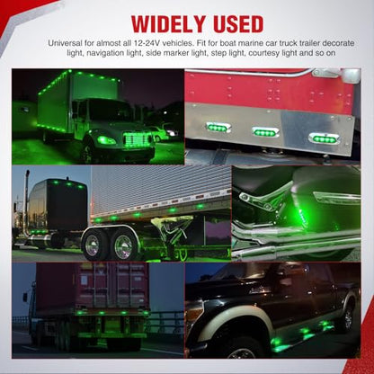 Nilight 3.7" Green Oval Side Marker Light, 4 LED IP68 Waterproof - color: Green 3.7" 10Pcs