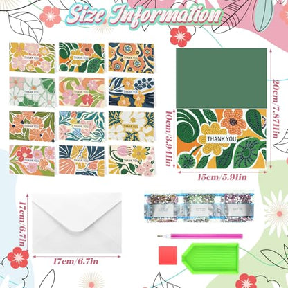 Saillong 12 Pack Thank You Diamond Painting Greeting Card Kit DIY Spring Flower Diamond Art Cards with Envelope Teacher Appreciation Gift 5D Rhinestones Painting Making Kit for Adult Teacher DIY Craft - color: Thank You