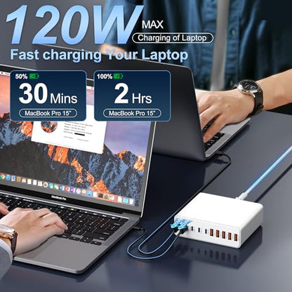 800W USB C Charger Block,10-Port GaN Charging Station - color: White