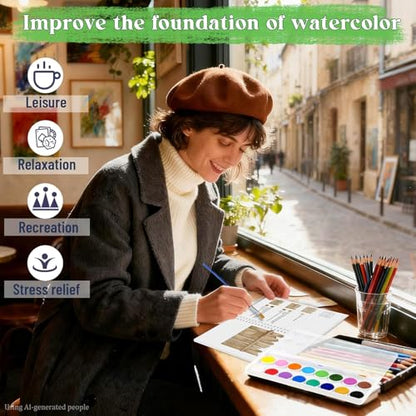 Beginners Watercolor Workbook for Adults, Step-by-Step Coloring Book Set - style: Garden