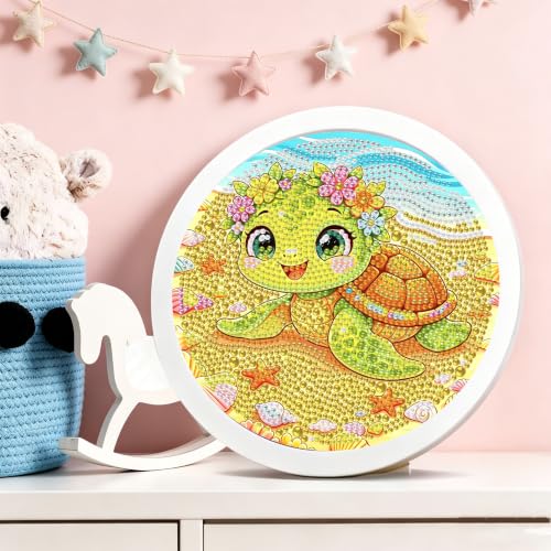 bleihum Turtle Diamond Art Kits for Kids with Round Frame 8X8 inch - color: CC1164-US