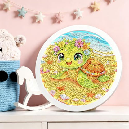 bleihum Turtle Diamond Art Kits for Kids with Round Frame 8X8 inch - color: CC1164-US