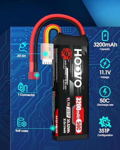 HOOVO 3S 11.1V 3200mAh 50C RC Lipo Battery with T Connector(2 Packs)