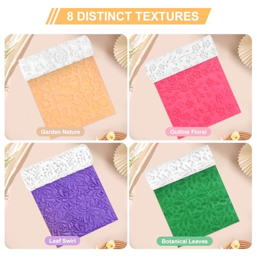 8 Pcs Non-Stick Polymer Clay Texture Rollers (Floral & Botanical) - color: Floral & Botanical