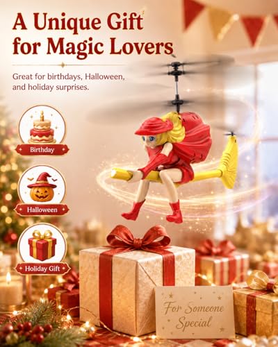 Flying Witch Toy for Kids, Halloween Remote Control Flying Toy - color: Red