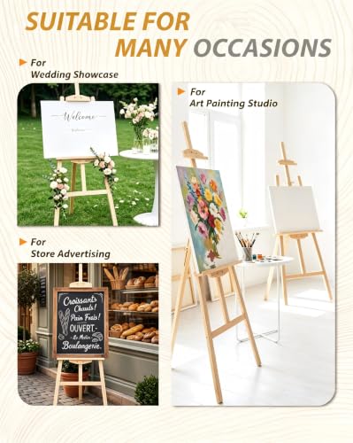 Pine Wood A-Frame Art Easel Stand, Foldable Wooden Painting Easel, Natural - style: Natural