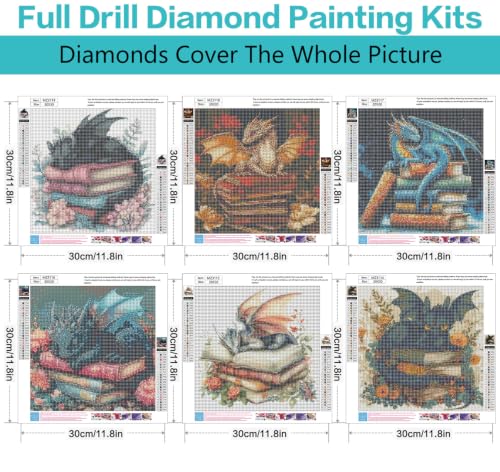 Axquilon 6 Pack Dragon Diamond Art Kits for Adults 12x12 inch - color: 6 Pack Dragon