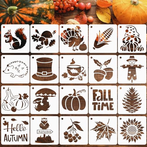 JULMELON 20Pcs Fall Stencils for Painting on Wood Cute Autumn Crafts Kids - style: Fall