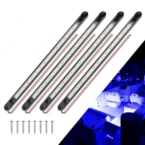 LED Boat Interior Strip Lights, Blue, IP 67 Waterproof 4-Pack - color: BLUE