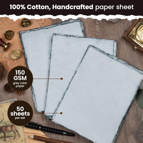 LEATHER VILLAGE Grey Deckled Edge Handmade Watercolor Paper 6x8 - color: Grey Toned, size: 8"X6"