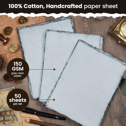 LEATHER VILLAGE Grey Deckled Edge Handmade Watercolor Paper 6x8 - color: Grey Toned, size: 8"X6"