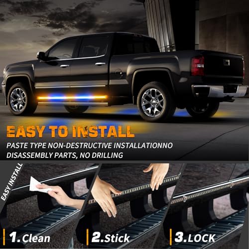 XRIDONSEN 2PCS 60 inch Running Board Lights Truck Strobe Lights - color: Amber/Blue