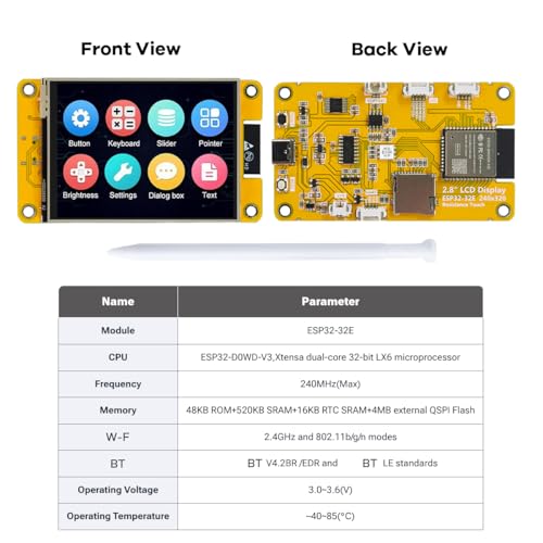 Hosyond 2.8'' ESP32 Display Resistive Touch Screen with WiFi+BT, ILI9341 Driver 240x320 TFT LCD Screen Module for Arduino - size: 2.8"