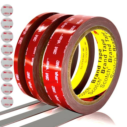 Double Sided Tape Heavy Duty, 3-Roll Set, 1/4 in, 1/2 in , 1 in Widths - size: 1/4", 1/2", 1"