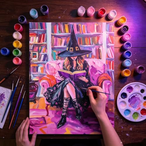 Halloween Witch Book Paint by Numbers Kit for Adults Beginners 12x16In - color: PB516-1