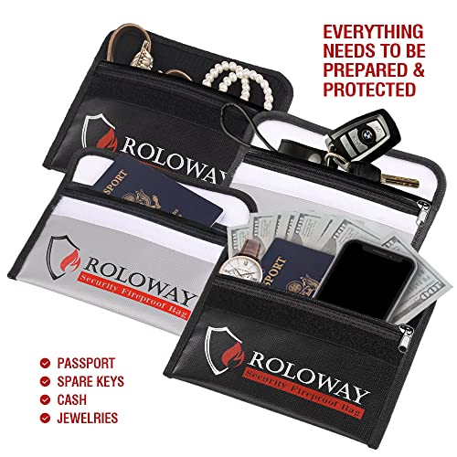 ROLOWAY Small Fireproof Bag (5 x 8 inches), Non-Itchy Fireproof Money Bag, 4-Pack