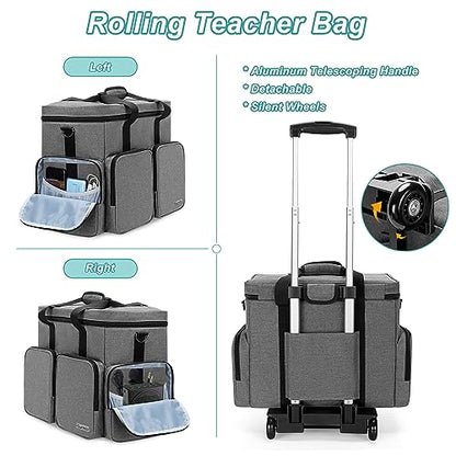 CURMIO Rolling Teacher Tote Bag with 2 Detachable Pouches for Work, Gray - color: Gray
