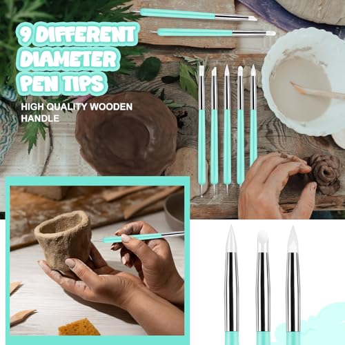 18 Pcs Dotting Tools Silicone Clay Sculpting Tool Ceramic Clay Ball Stylus Pottery Embossing Tool for Rock Modeling Blending, Drawing - color: Green