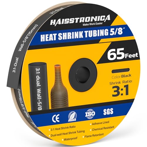 haisstronica 65Ft 3:1 Heat Shrink Tubing Roll 5/8" Black - color: Black, size: 5/8inch