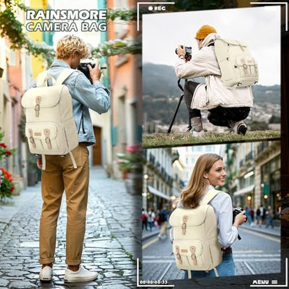 RAINSMORE Camera Backpack, DSLR SLR Mirrorless Camera Bag for Photographer - color: Beige