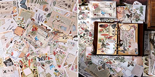 Draupnir 200pcs Vintage Junk Journal Supplies,Scrapbook Supplies Scrapbooking Paper and Stickers Ephemera For Art Aesthetic Journaling Kit Collage(Nature) - style: Nature