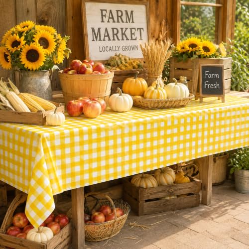 3 Pcs Yellow Gingham Tablecloths, Checkered Party Table Covers 54x108 Inch - color: Yellow