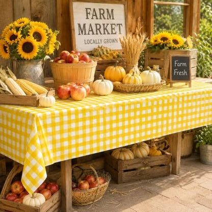 3 Pcs Yellow Gingham Tablecloths, Checkered Party Table Covers 54x108 Inch - color: Yellow
