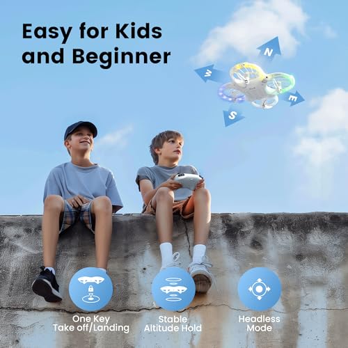 Ameta Morpho 1080P Camera Drone for Kids, RGB Lights, 2 Batteries, Kid Gift
