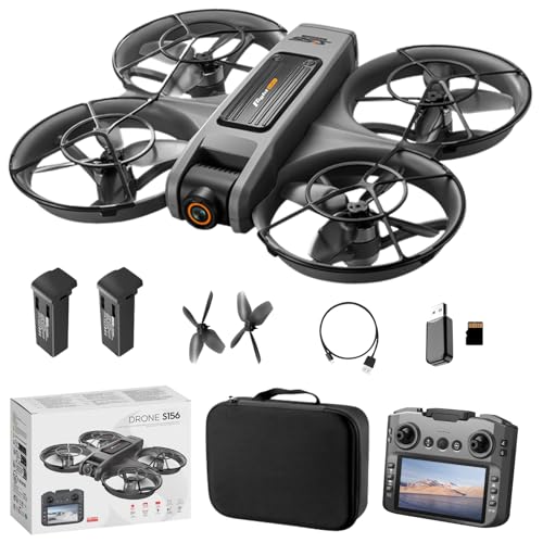 RC Drone with HD Dual Camera for Adults, FPV Drones with HD Screen on Controller, Brushless Motor Optical Flow Positioning Headless Mode Gesture Photo Remote Control Quadcopter, Beginner-Friendly Aerial Photography Drones with 2 Batteries & Night Light, S