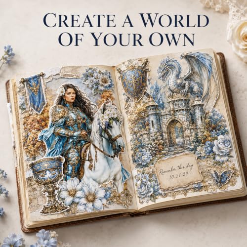 Dwpetzo Medieval Fantasy Sticker Book for Journaling, Collage, A5 Sheets - color: Sword and Shield