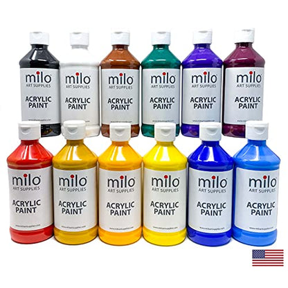 milo Acrylic Paint Set, 12 Primary Colors, 8 oz Bottles, Semi-Gloss - style: Primary Set 12 x 8 oz